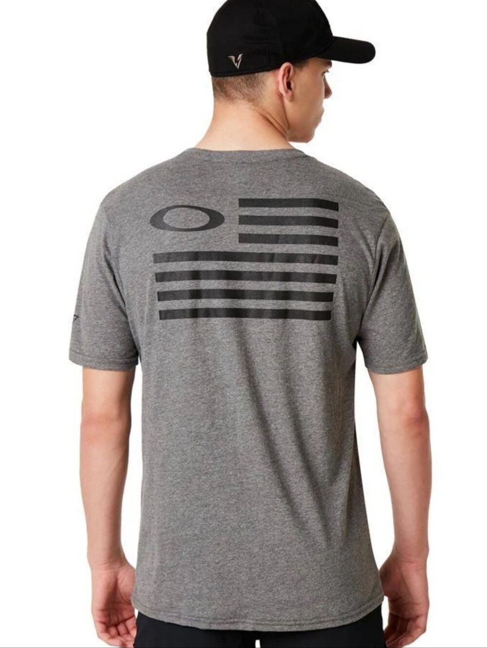 Oakley Men's Short Sleeve Flag Back Graphic Tee Size XXL Gray Soft Logo On Front